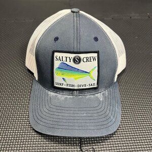 Salty Crew Trucker Hat Mesh Back Blue & White Adjustable Cap
